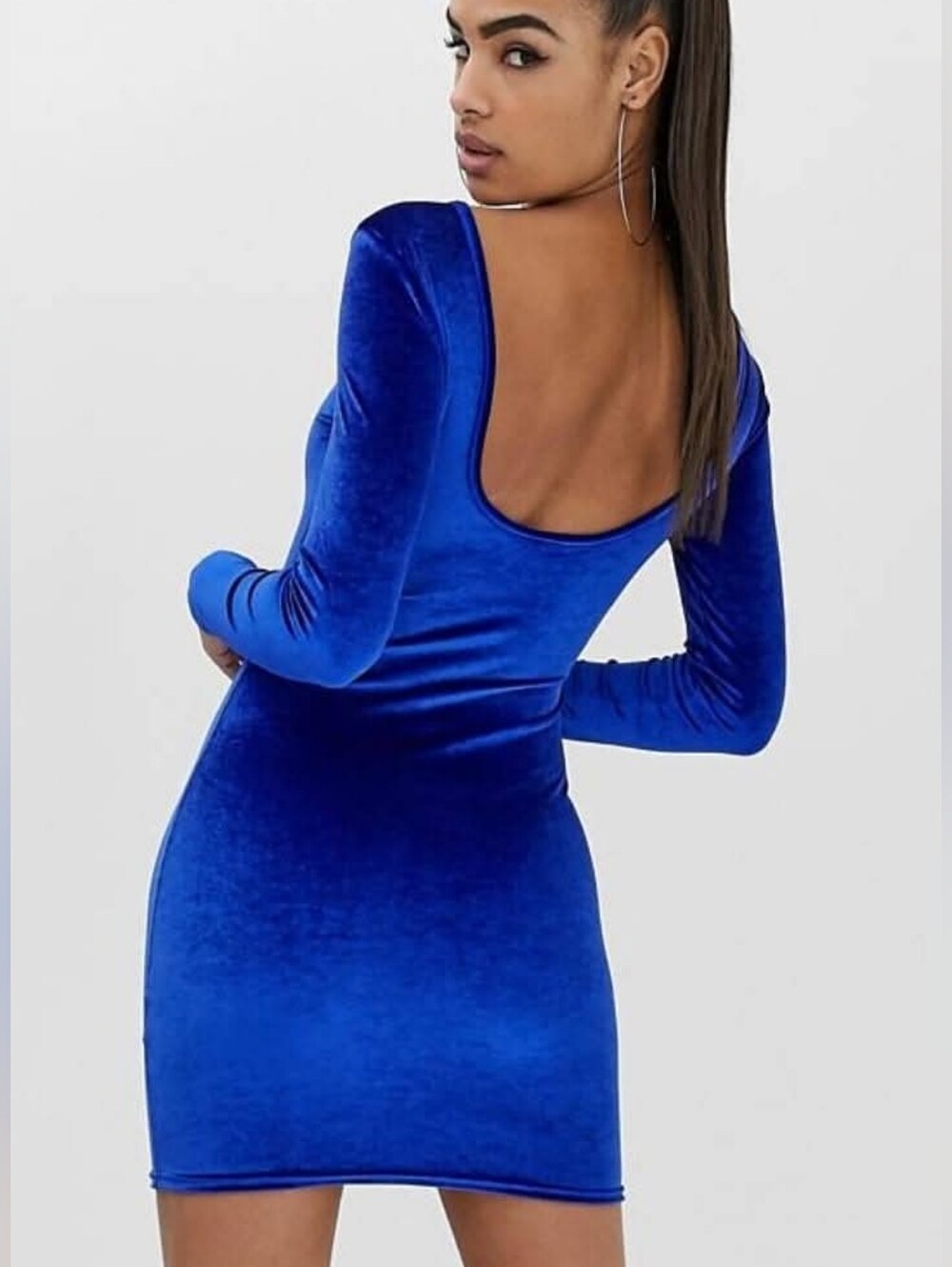 Collusion Blue Velvet Velour Low Back Mini Bodycon Dress